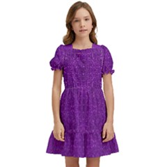 Purple Glitter Kids  Puff Sleeved Dress