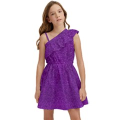 Purple Glitter Kids  One Shoulder Party Dress