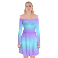 Ombre Pink And Blue Off Shoulder Skater Dress by FunDressesShop