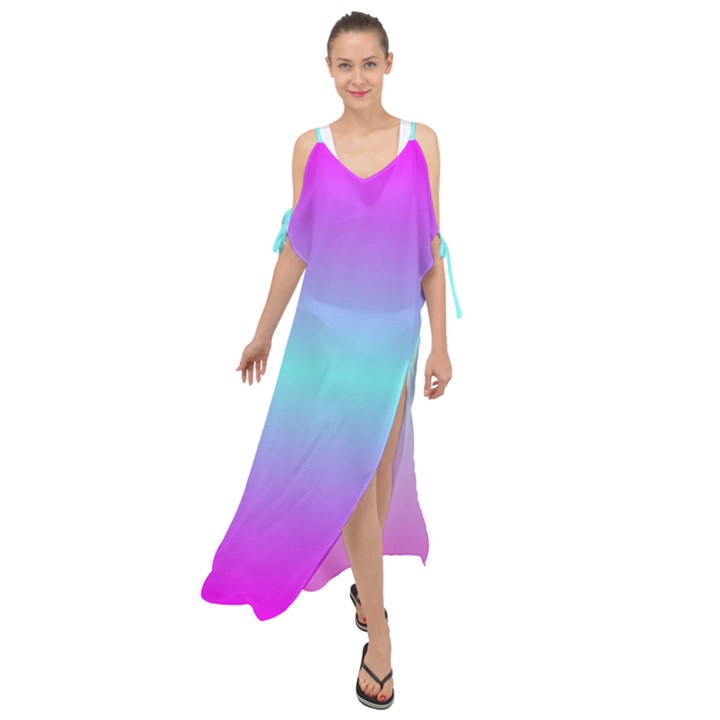 Ombre Pink and Blue Maxi Chiffon Cover Up Dress