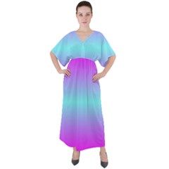 Ombre Pink And Blue V-neck Boho Style Maxi Dress by FunDressesShop