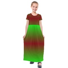 Ombre Green And Red Kids  Short Sleeve Maxi Dress by FunDressesShop