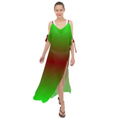 Ombre Green And Red Maxi Chiffon Cover Up Dress by FunDressesShop