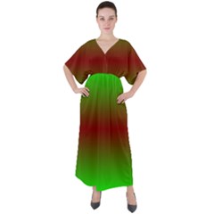 Ombre Green And Red V-neck Boho Style Maxi Dress by FunDressesShop