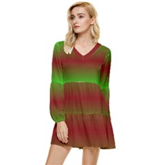 Ombre Green And Red Tiered Long Sleeve Mini Dress by FunDressesShop