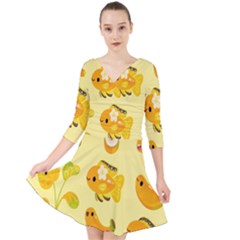 Banana Cichlid Quarter Sleeve Front Wrap Dress by artworkshop