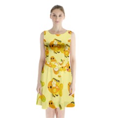 Banana Cichlid Sleeveless Waist Tie Chiffon Dress