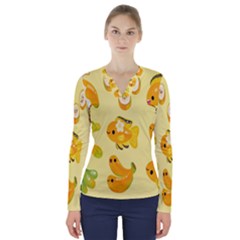 Banana Cichlid V-neck Long Sleeve Top by artworkshop