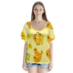 Banana Cichlid V-neck Flutter Sleeve Top by artworkshop