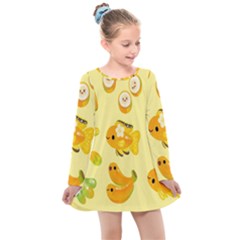 Banana Cichlid Kids  Long Sleeve Dress by artworkshop