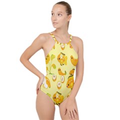 Banana Cichlid High Neck One Piece Swimsuit by artworkshop