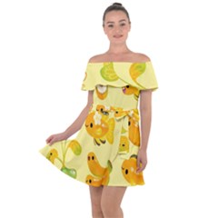 Banana Cichlid Off Shoulder Velour Dress by artworkshop