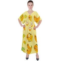 Banana Cichlid V-neck Boho Style Maxi Dress by artworkshop