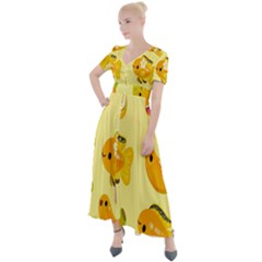 Banana Cichlid Button Up Short Sleeve Maxi Dress