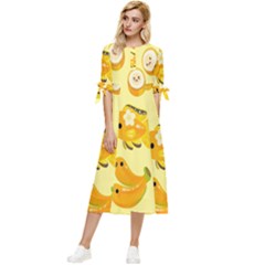 Banana Cichlid Bow Sleeve Chiffon Midi Dress