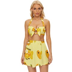 Banana Cichlid Vintage Style Bikini Top And Skirt Set 