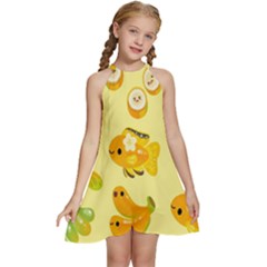 Banana Cichlid Kids  Halter Collar Waist Tie Chiffon Dress