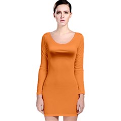 Orange Long Sleeve Velvet Bodycon Dress