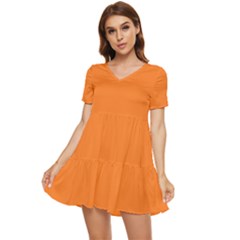 Orange Tiered Short Sleeve Babydoll Dress