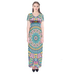 Mandala 01 Short Sleeve Maxi Dress by zappwaits