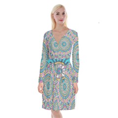 Mandala 01 Long Sleeve Velvet Front Wrap Dress