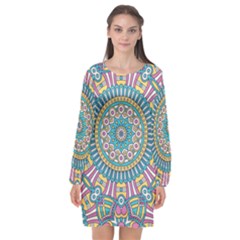 Mandala 01 Long Sleeve Chiffon Shift Dress  by zappwaits