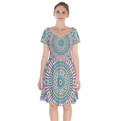 Mandala 01 Short Sleeve Bardot Dress by zappwaits