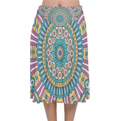 Mandala 01 Velvet Flared Midi Skirt