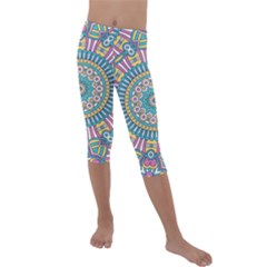 Mandala 01 Kids  Lightweight Velour Capri Leggings 