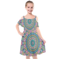 Mandala 01 Kids  Cut Out Shoulders Chiffon Dress by zappwaits