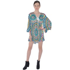 Mandala 01 V-neck Flare Sleeve Mini Dress by zappwaits