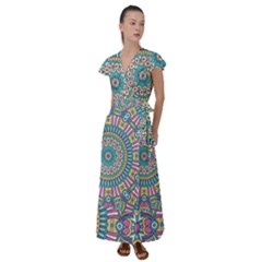 Mandala 01 Flutter Sleeve Maxi Dress by zappwaits