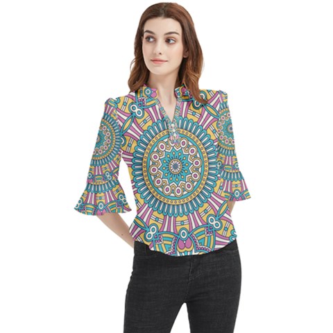 Mandala 01 Loose Horn Sleeve Chiffon Blouse by zappwaits