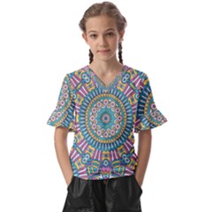 Mandala 01 Kids  V-neck Horn Sleeve Blouse by zappwaits