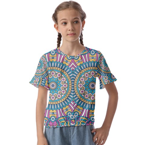 Mandala 01 Kids  Cuff Sleeve Scrunch Bottom Tee by zappwaits