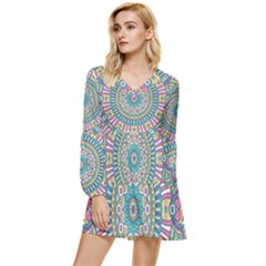 Mandala 01 Tiered Long Sleeve Mini Dress by zappwaits