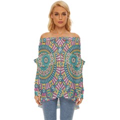 Mandala 01 Off Shoulder Chiffon Pocket Shirt by zappwaits