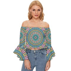 Mandala 01 Off Shoulder Flutter Bell Sleeve Top by zappwaits