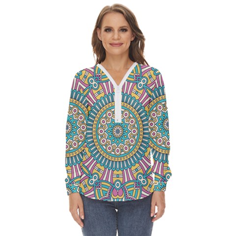 Mandala 01 Zip Up Long Sleeve Blouse by zappwaits