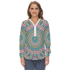 Mandala 01 Zip Up Long Sleeve Blouse