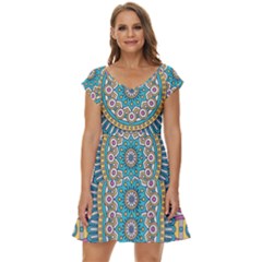 Mandala 01 Short Sleeve Tiered Mini Dress by zappwaits