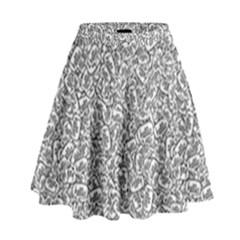 Black And White Hello Text Motif Random Pattern High Waist Skirt by dflcprintsclothing