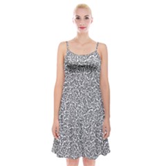 Black And White Hello Text Motif Random Pattern Spaghetti Strap Velvet Dress by dflcprintsclothing