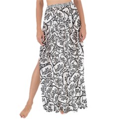 Black And White Hello Text Motif Random Pattern Maxi Chiffon Tie-up Sarong