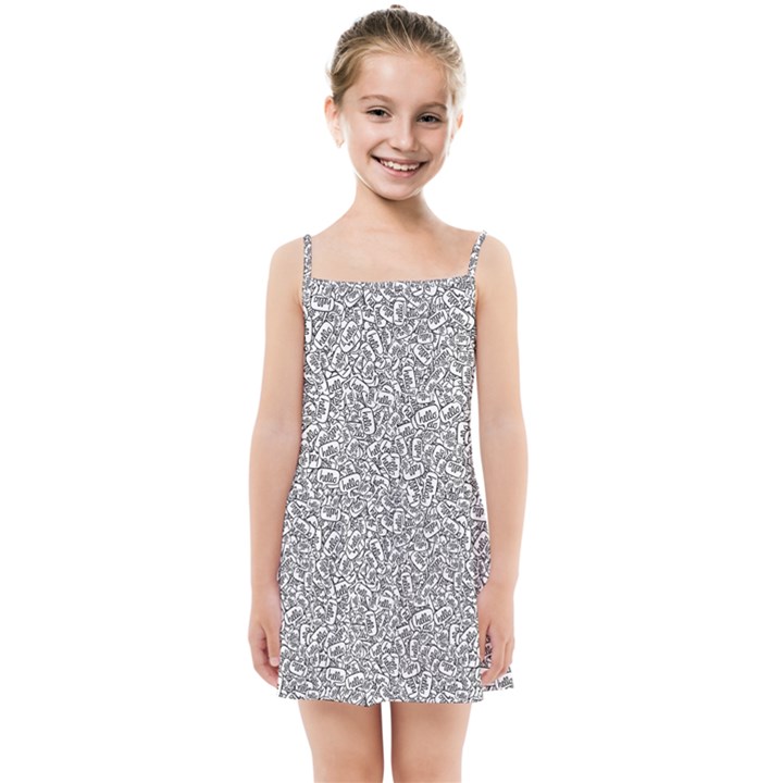 Black And White Hello Text Motif Random Pattern Kids  Summer Sun Dress