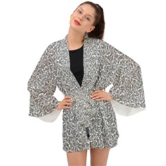 Black And White Hello Text Motif Random Pattern Long Sleeve Kimono