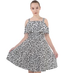 Black And White Hello Text Motif Random Pattern Cut Out Shoulders Chiffon Dress by dflcprintsclothing