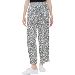 Black And White Hello Text Motif Random Pattern Women s Pants 