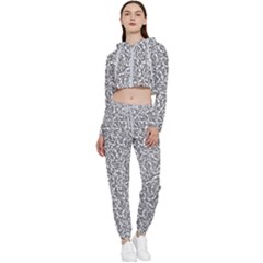 Black And White Hello Text Motif Random Pattern Cropped Zip Up Lounge Set