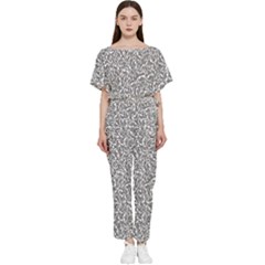 Black And White Hello Text Motif Random Pattern Batwing Lightweight Chiffon Jumpsuit by dflcprintsclothing